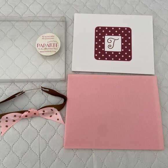 Blank Note cards with Cursive T Initial and Pink Envelopes - Picture 2 of 2